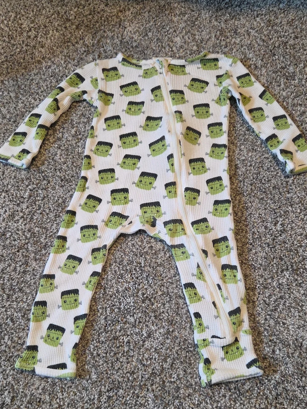 Worth White and Green Frankenstein Print Kids Footed One-Piece
